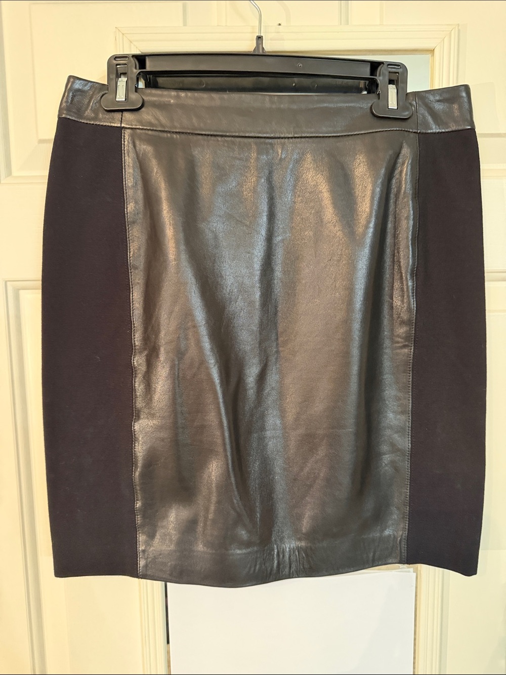 LOFT Black Faux Leather Center Panel Pencil Skirt with Dark Side Panels